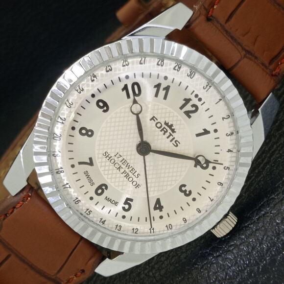 Fortis Other - Vintage 1970 Fortis Manual Mens Silver Watch W/Leather Strap & Black accents